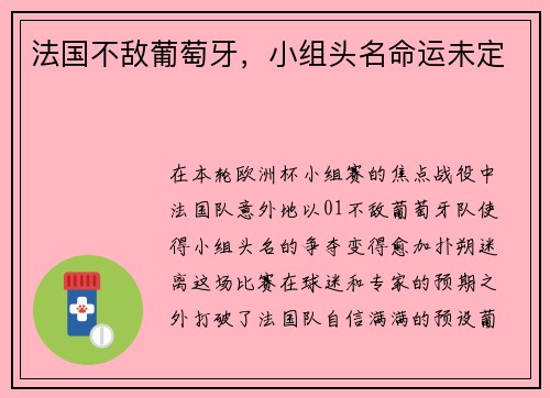 法國不敵葡萄牙，小組頭名命運未定