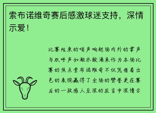 索布諾維奇賽后感激球迷支持，深情示愛！